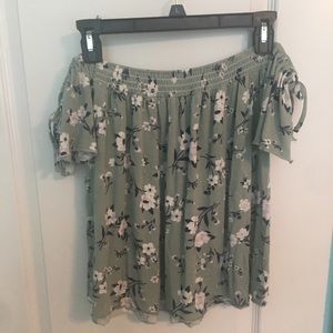 Green Floral Off the Shoulder AE Top